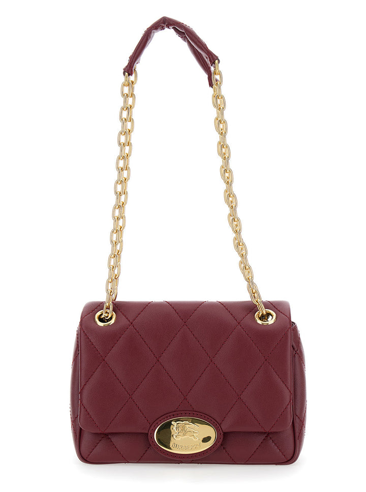 Burberry Women Bordeaux Quilted Crossbody Bag With Ekd Plaque On The Front And Chain-Link Shoulder Strap In Leather Woman