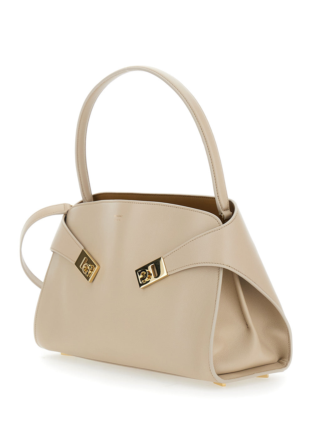 Ferragamo Women 'Hug' Beige Shoulder Bag With Logo Print On The Front In Leather Woman