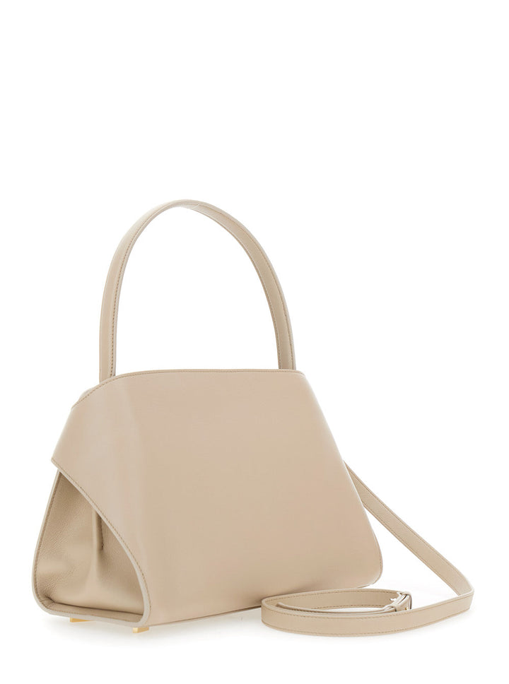 Ferragamo Women 'Hug' Beige Shoulder Bag With Logo Print On The Front In Leather Woman
