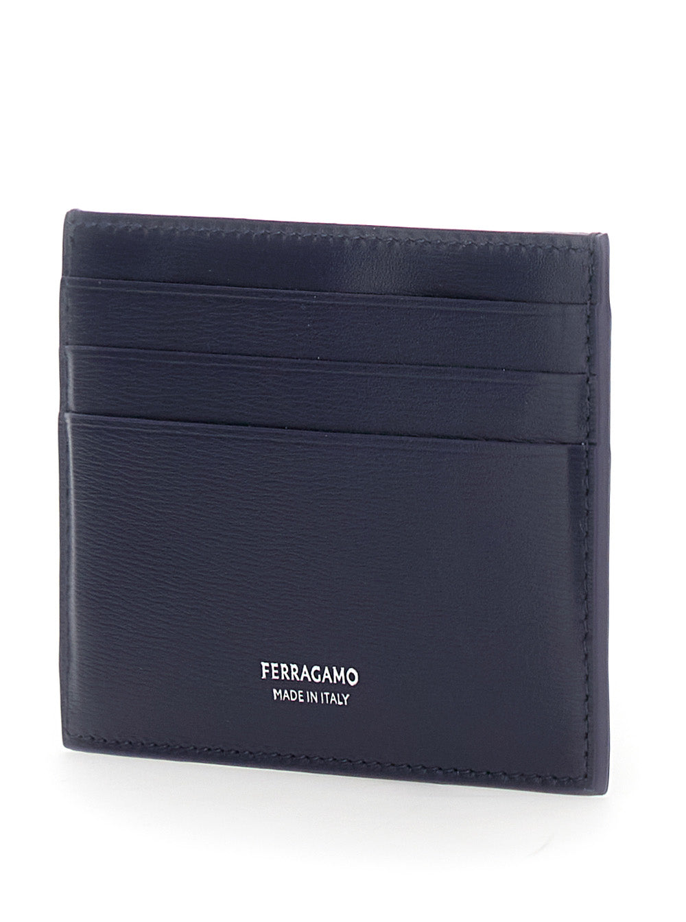 Ferragamo Men 'Florence' Blue Card Holder With Logo Lettering On The Front In Leather Man