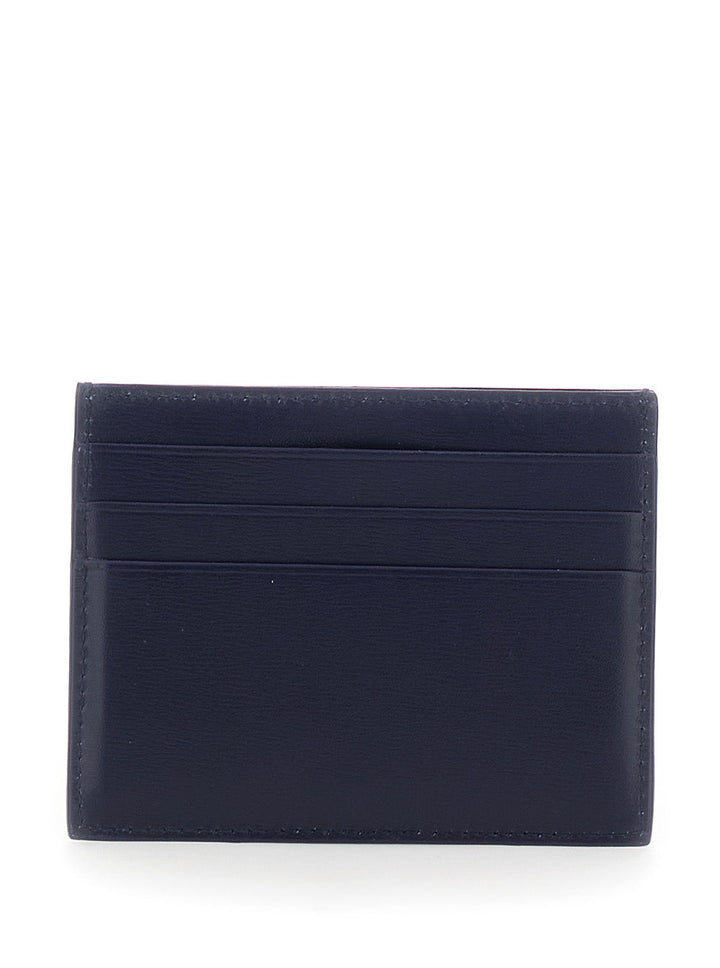 Ferragamo Men 'Florence' Blue Card Holder With Logo Lettering On The Front In Leather Man