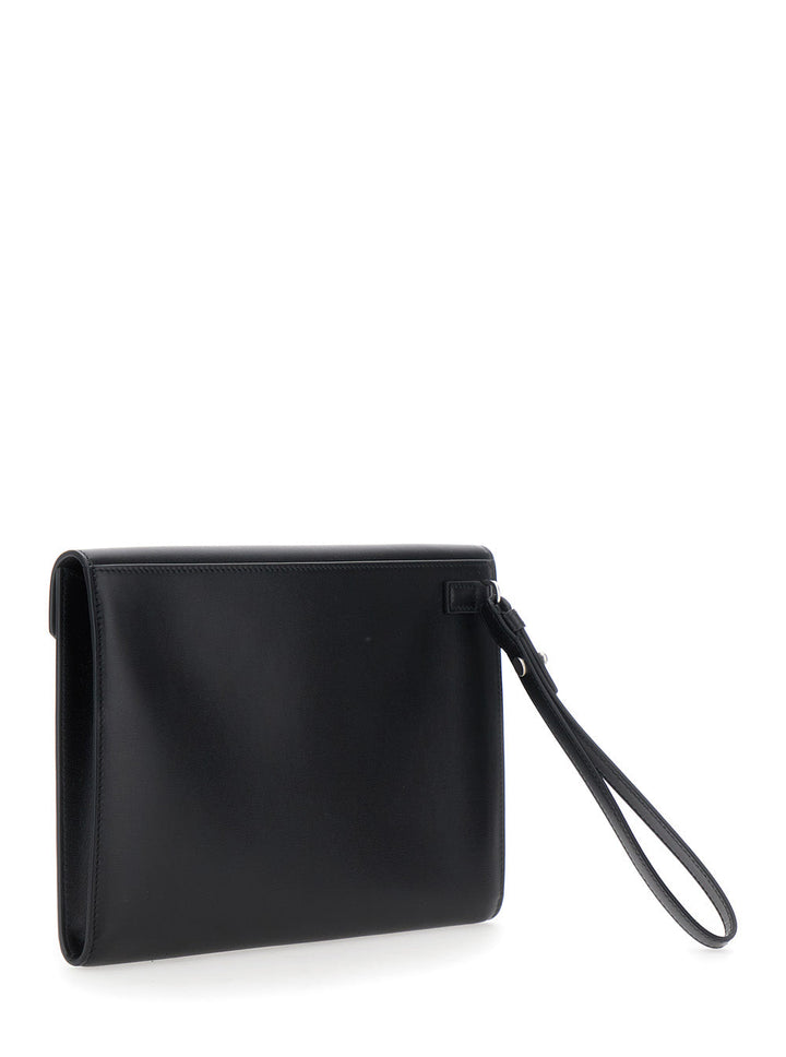 Ferragamo Men 'Florence' Black Clutch Wiht Envelope Design And Strap In Leather Man