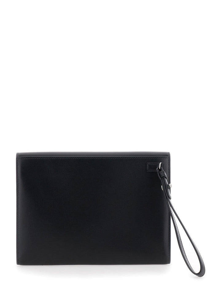 Ferragamo Men 'Florence' Black Clutch Wiht Envelope Design And Strap In Leather Man