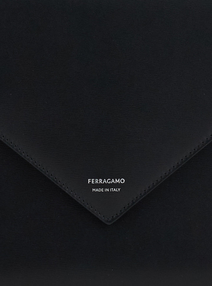 Ferragamo Men 'Florence' Black Clutch Wiht Envelope Design And Strap In Leather Man