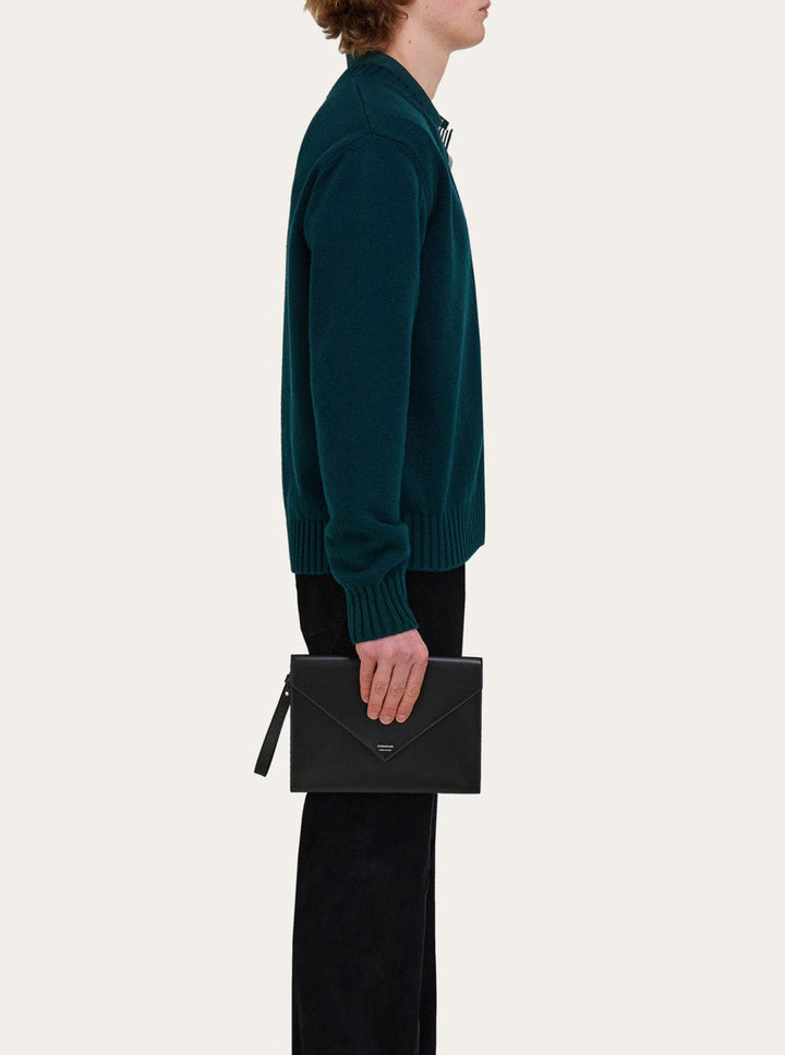 Ferragamo Men 'Florence' Black Clutch Wiht Envelope Design And Strap In Leather Man