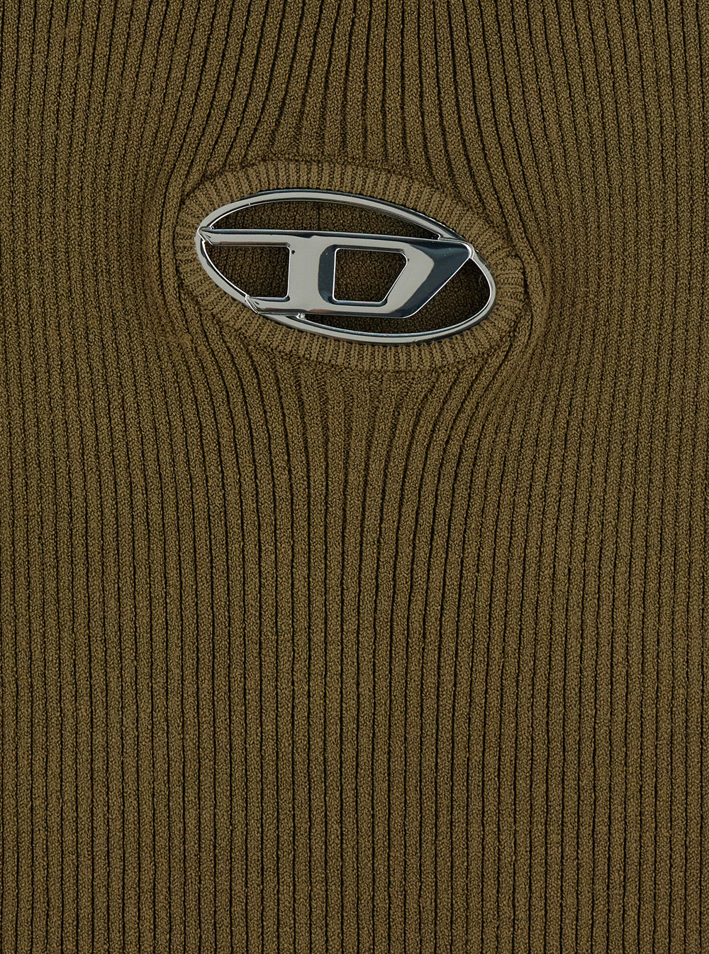 Diesel Women 'M-Vera' Green Mini Dress With Boat Neckline And Cut-Out With Logo On The Front In Viscose Stretch Woman