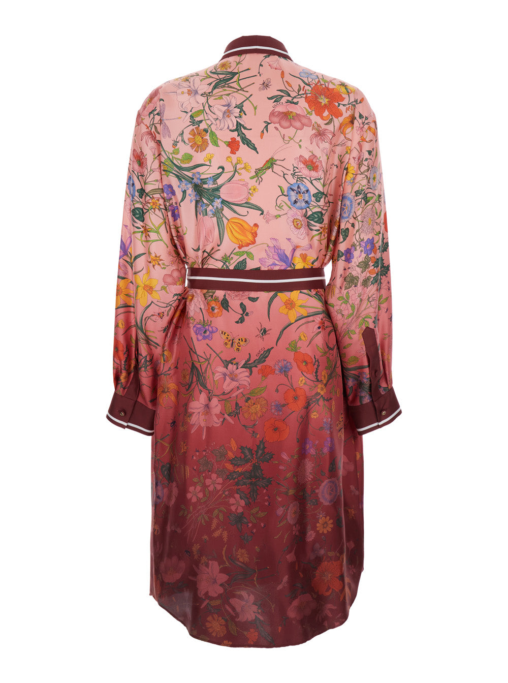 Gucci Women Bordeaux Gradient Dress With Removable Belt  And All-Over Flora Print In Silk Woman