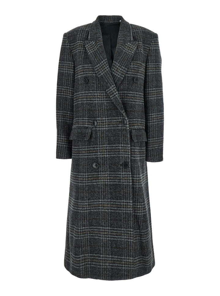 Isabel Marant Etoile Women 'Lexana' Grey Double-Breasted Coat With Peak Revers And All-Over Check Motif In Wool Woman