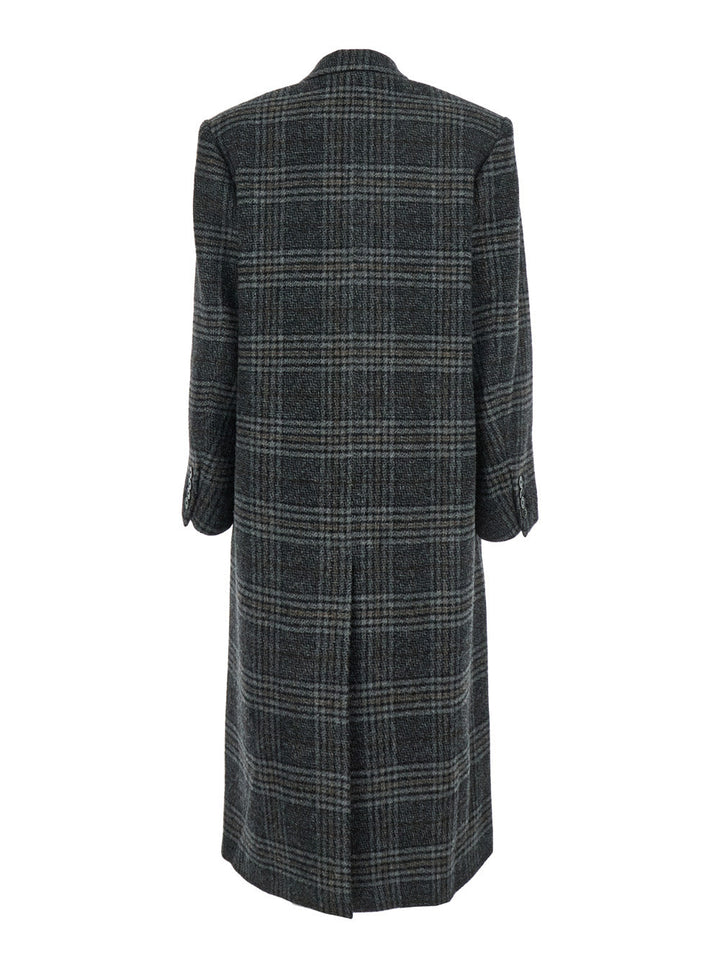 Isabel Marant Etoile Women 'Lexana' Grey Double-Breasted Coat With Peak Revers And All-Over Check Motif In Wool Woman