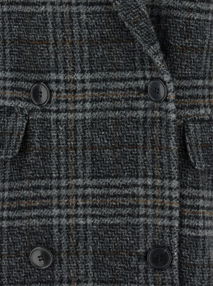 Isabel Marant Etoile Women 'Lexana' Grey Double-Breasted Coat With Peak Revers And All-Over Check Motif In Wool Woman