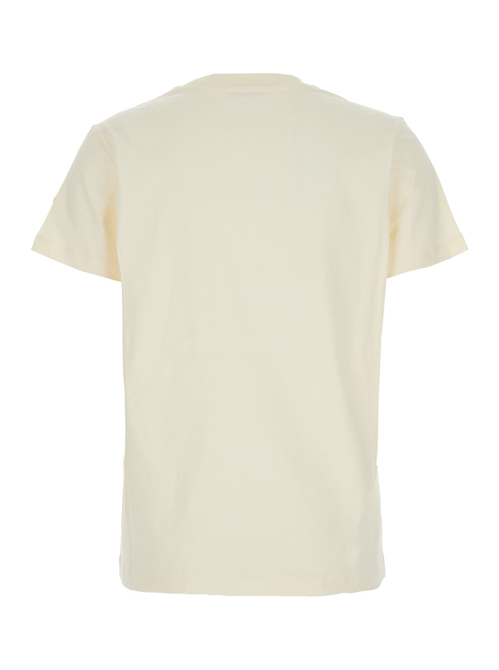 Moncler Women White Crewneck T-Shirt With Tonal Logo Lettering Embroidery On The Front And Logo Patch On The Sleeve In Cotton Woman