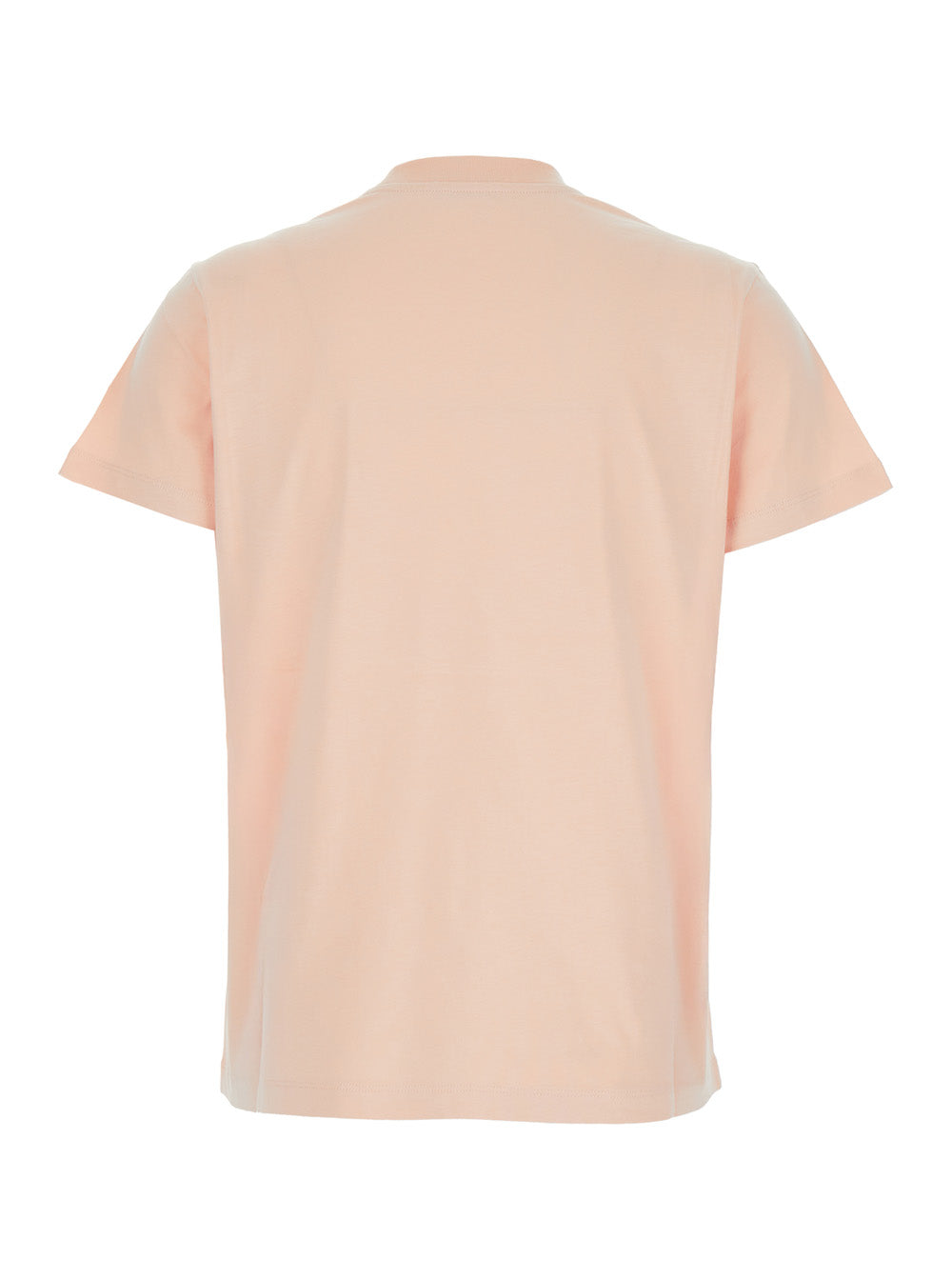 Moncler Women Pink Crewneck T-Shirt With Tonal Logo Lettering Embroidery On The Front And Logo Patch On The Sleeve In Cotton Woman