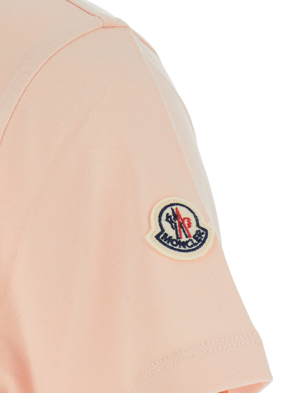 Moncler Women Pink Crewneck T-Shirt With Tonal Logo Lettering Embroidery On The Front And Logo Patch On The Sleeve In Cotton Woman