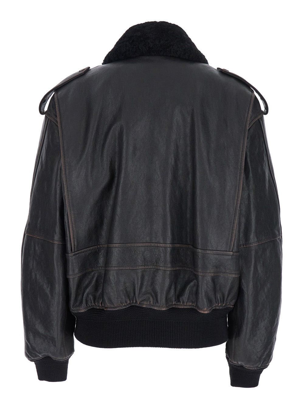 Saint Laurent Women Black Jacket With Removable Fur Collar In Leather Woman