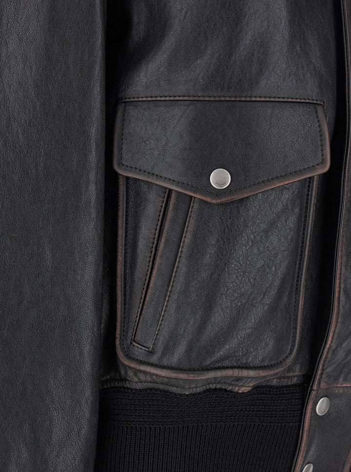 Saint Laurent Women Black Jacket With Removable Fur Collar In Leather Woman