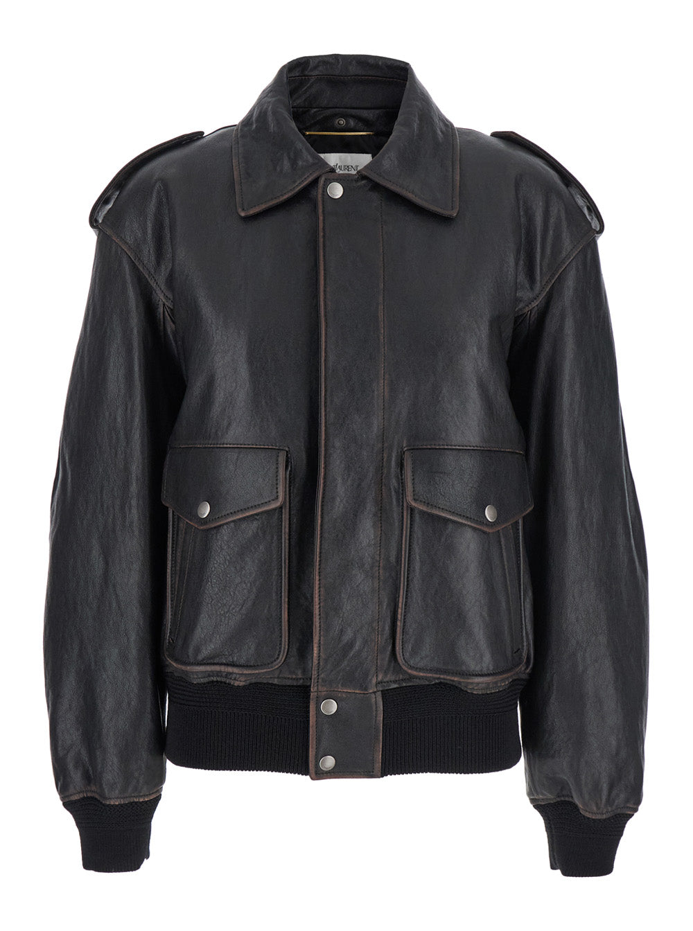 Saint Laurent Women Black Jacket With Removable Fur Collar In Leather Woman