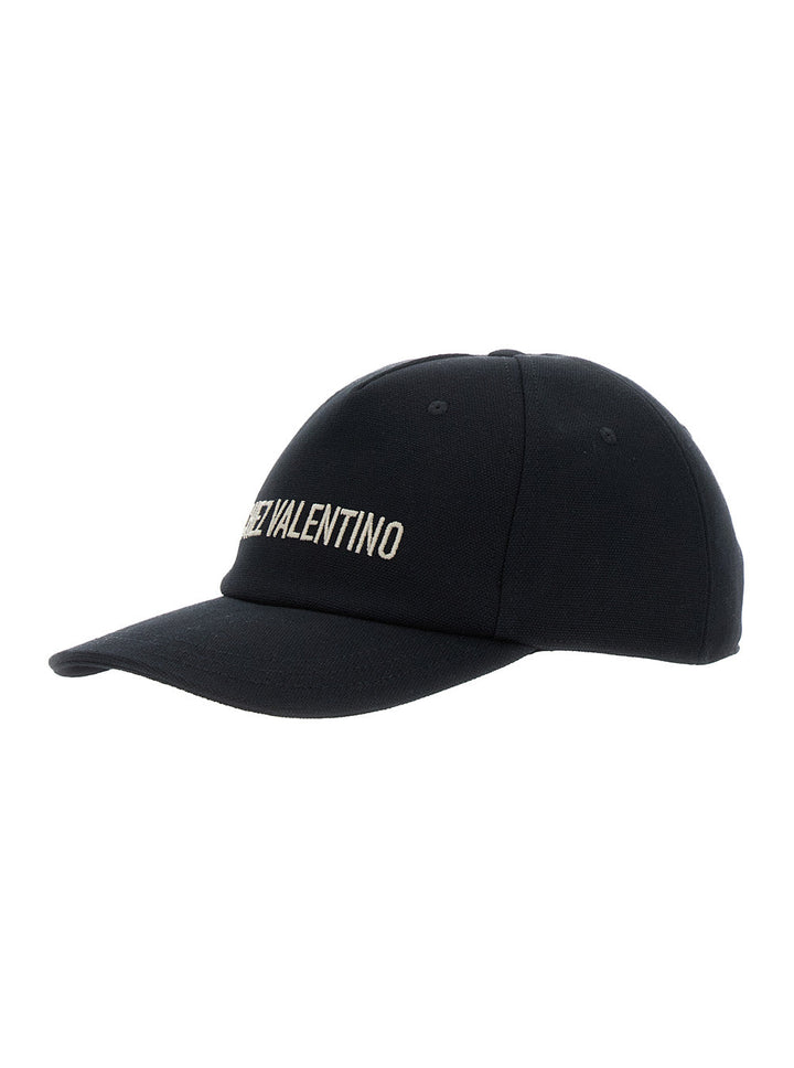 Valentino Garavani Men Black Baseball Cap With Logo Lettering On The Front In Cotton Man