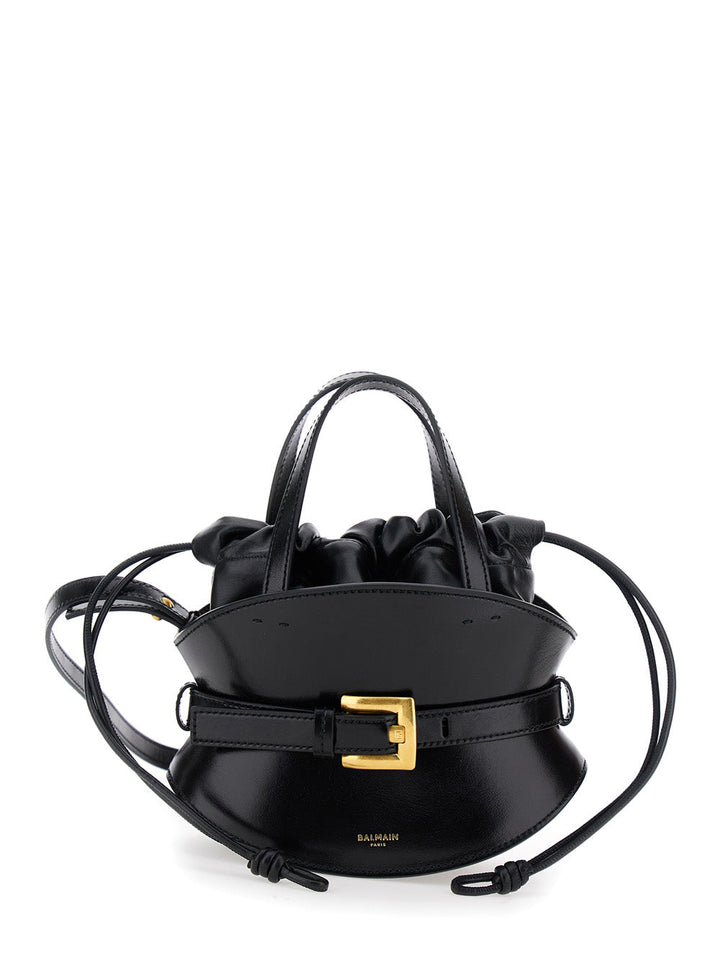 Balmain Women 'Shuffle' Black Mini Handbag With Adjustable And Removable Shoulder Strap And Belt With Logo Plaque On The Front In Leather Woman