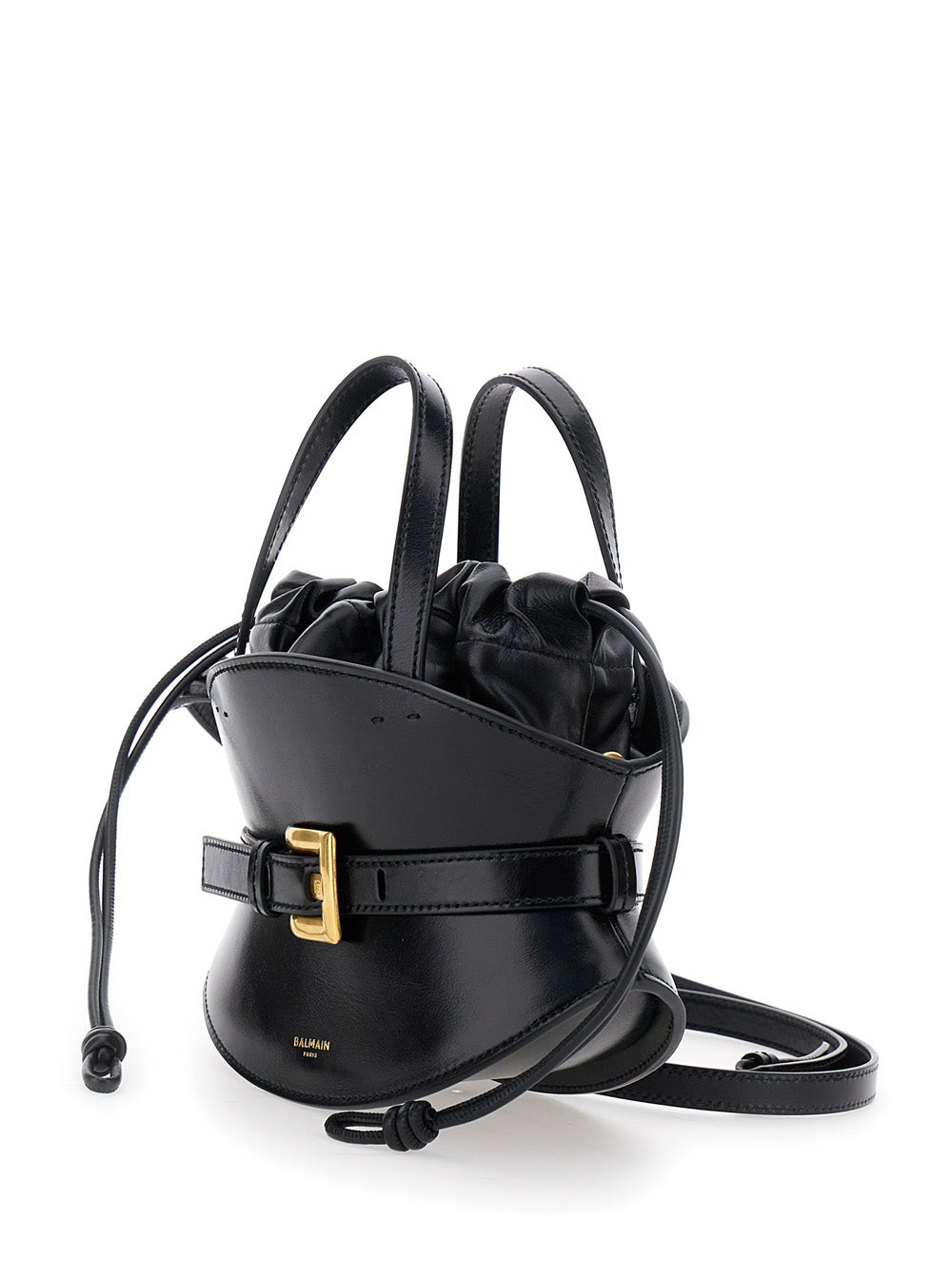 Balmain Women 'Shuffle' Black Mini Handbag With Adjustable And Removable Shoulder Strap And Belt With Logo Plaque On The Front In Leather Woman