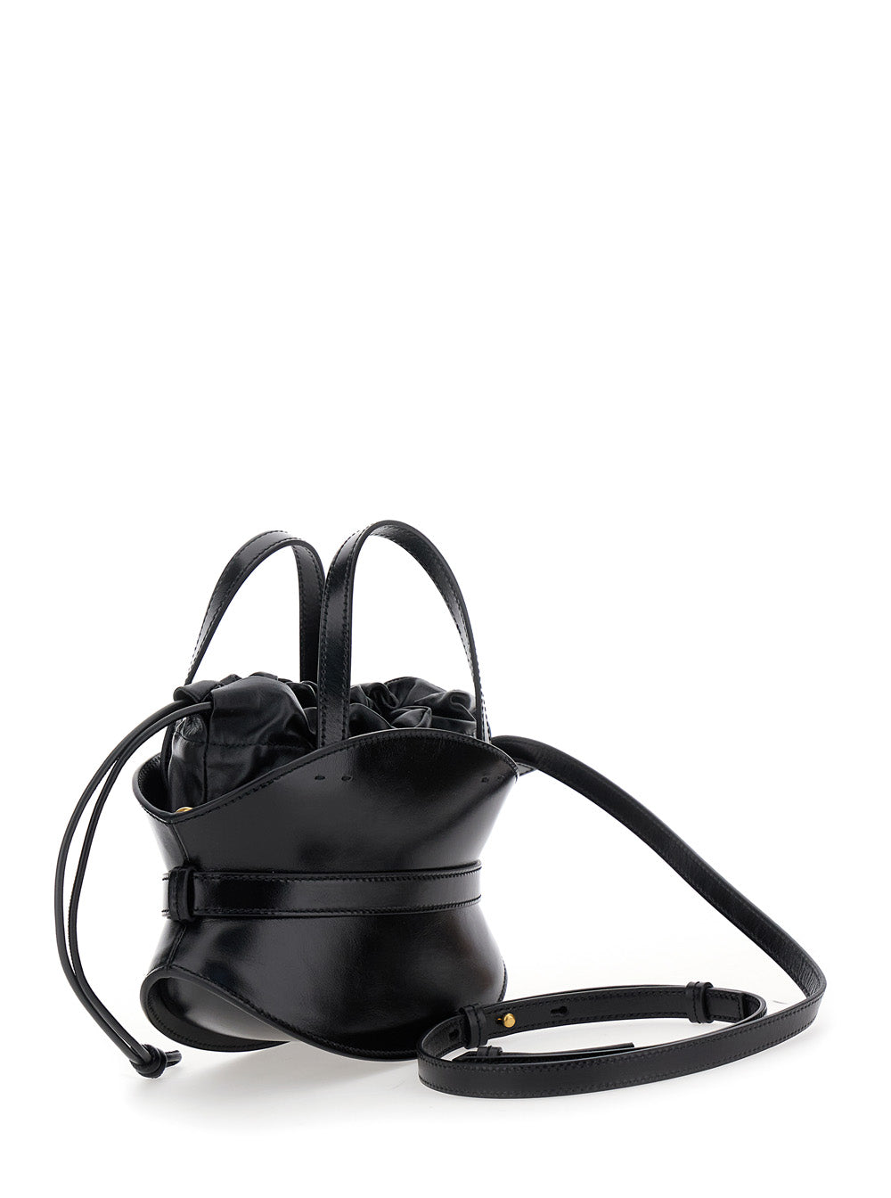 Balmain Women 'Shuffle' Black Mini Handbag With Adjustable And Removable Shoulder Strap And Belt With Logo Plaque On The Front In Leather Woman