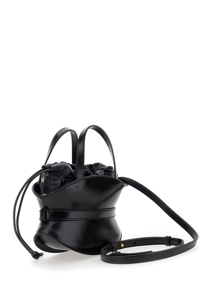 Balmain Women 'Shuffle' Black Mini Handbag With Adjustable And Removable Shoulder Strap And Belt With Logo Plaque On The Front In Leather Woman