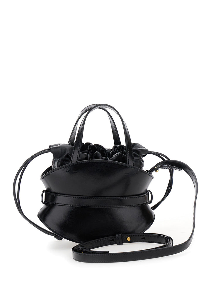 Balmain Women 'Shuffle' Black Mini Handbag With Adjustable And Removable Shoulder Strap And Belt With Logo Plaque On The Front In Leather Woman