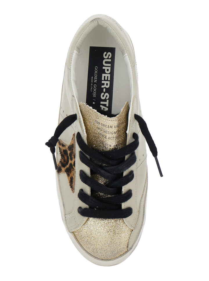 Golden Goose Women 'Superstar' White Low Top Sneakers With Glittered Star Patch And Laminated Heel With Logo Lettering In Leather Woman