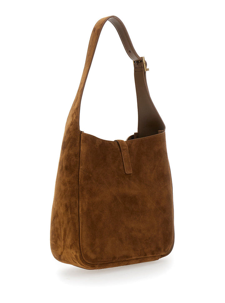 Saint Laurent Women 'Le 5 À 7'  Brown Shoulder Bag With Hook Closure With Cassandre In Suede Woman
