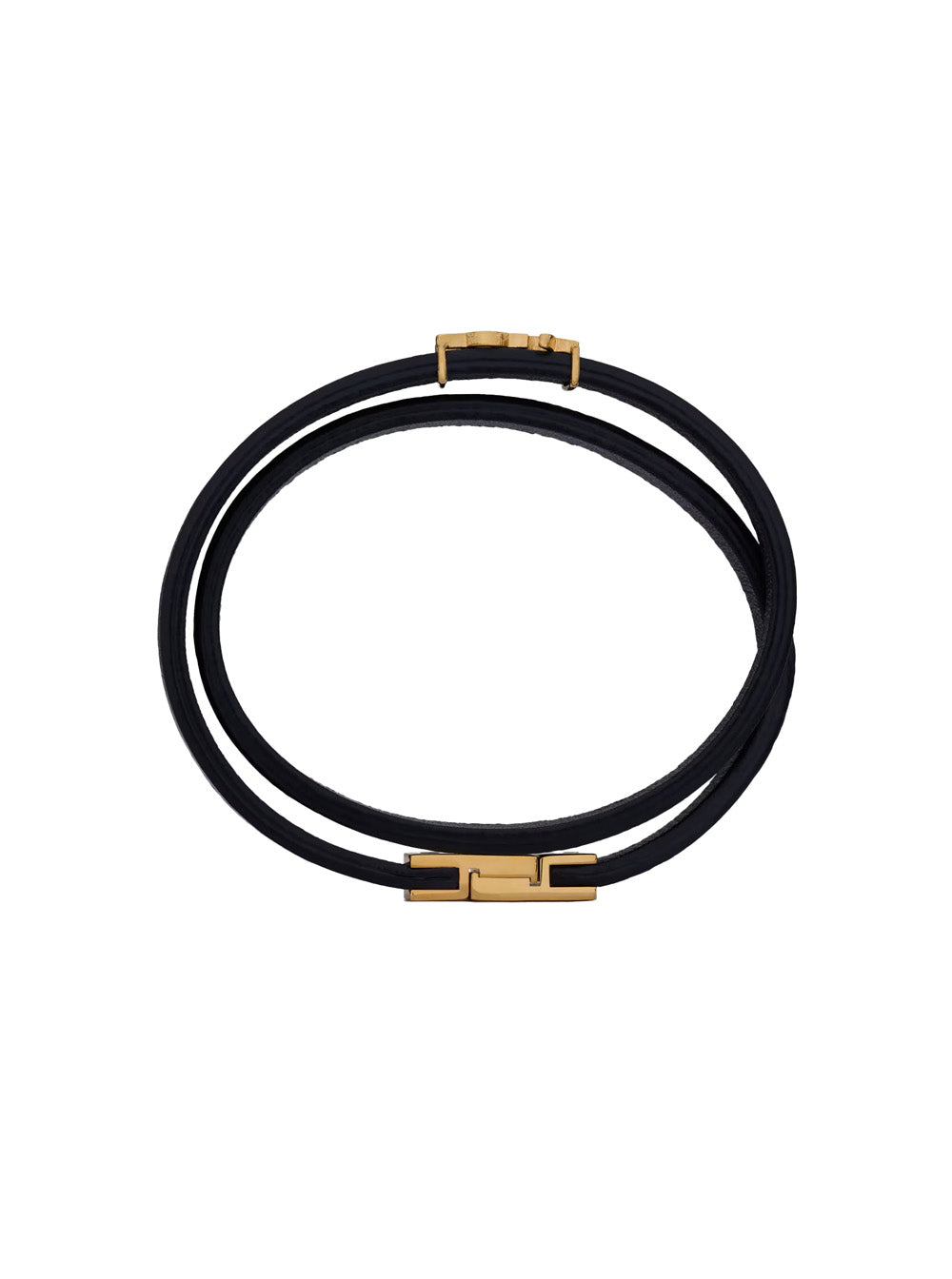 Saint Laurent Women Black Double Thin Bracelet With Cassandre Plaque On The Front In Grained Leather Woman