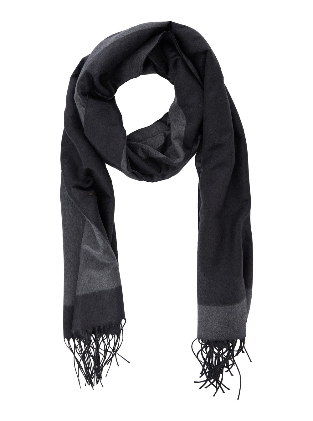Saint Laurent Women Grey Scarf With Maxi Logo Lettering And Fringed Hem In Silk Woman