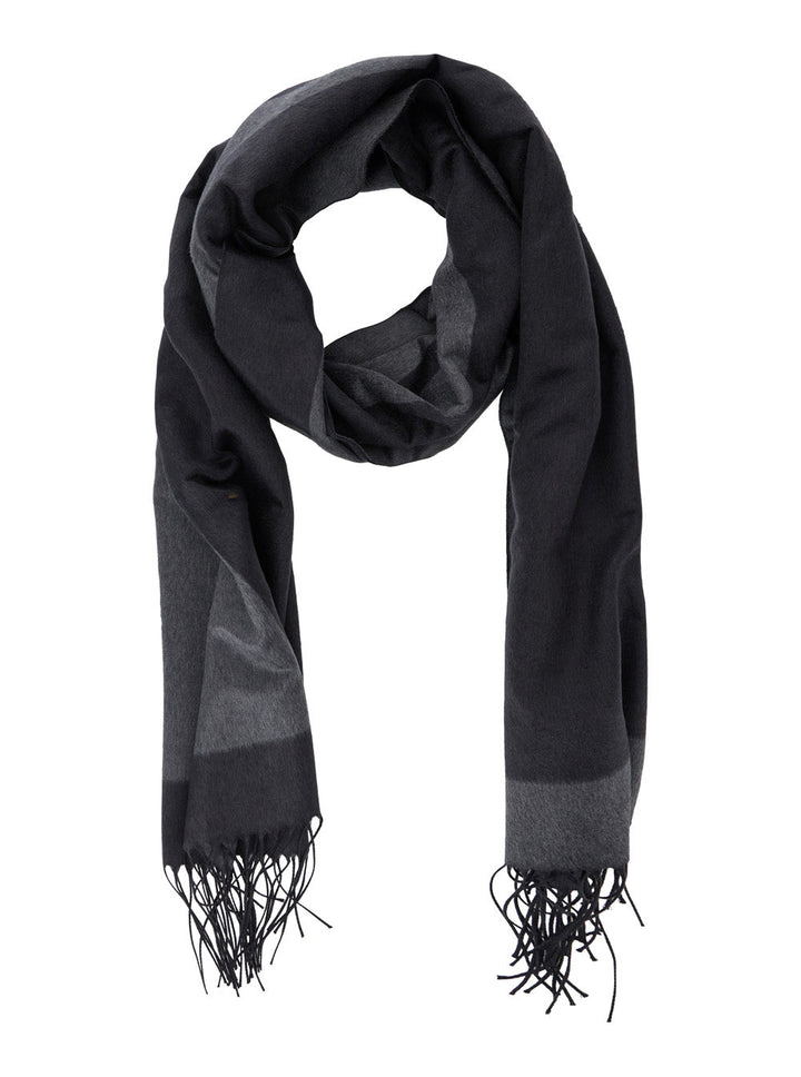 Saint Laurent Women Grey Scarf With Maxi Logo Lettering And Fringed Hem In Silk Woman