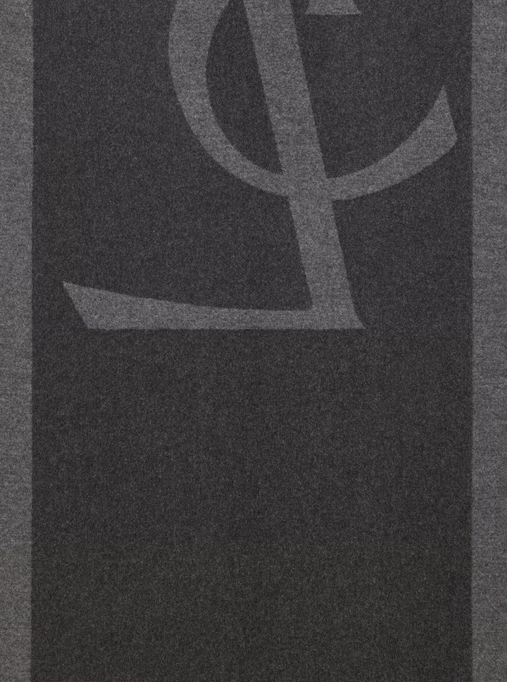 Saint Laurent Women Grey Scarf With Maxi Logo Lettering And Fringed Hem In Silk Woman