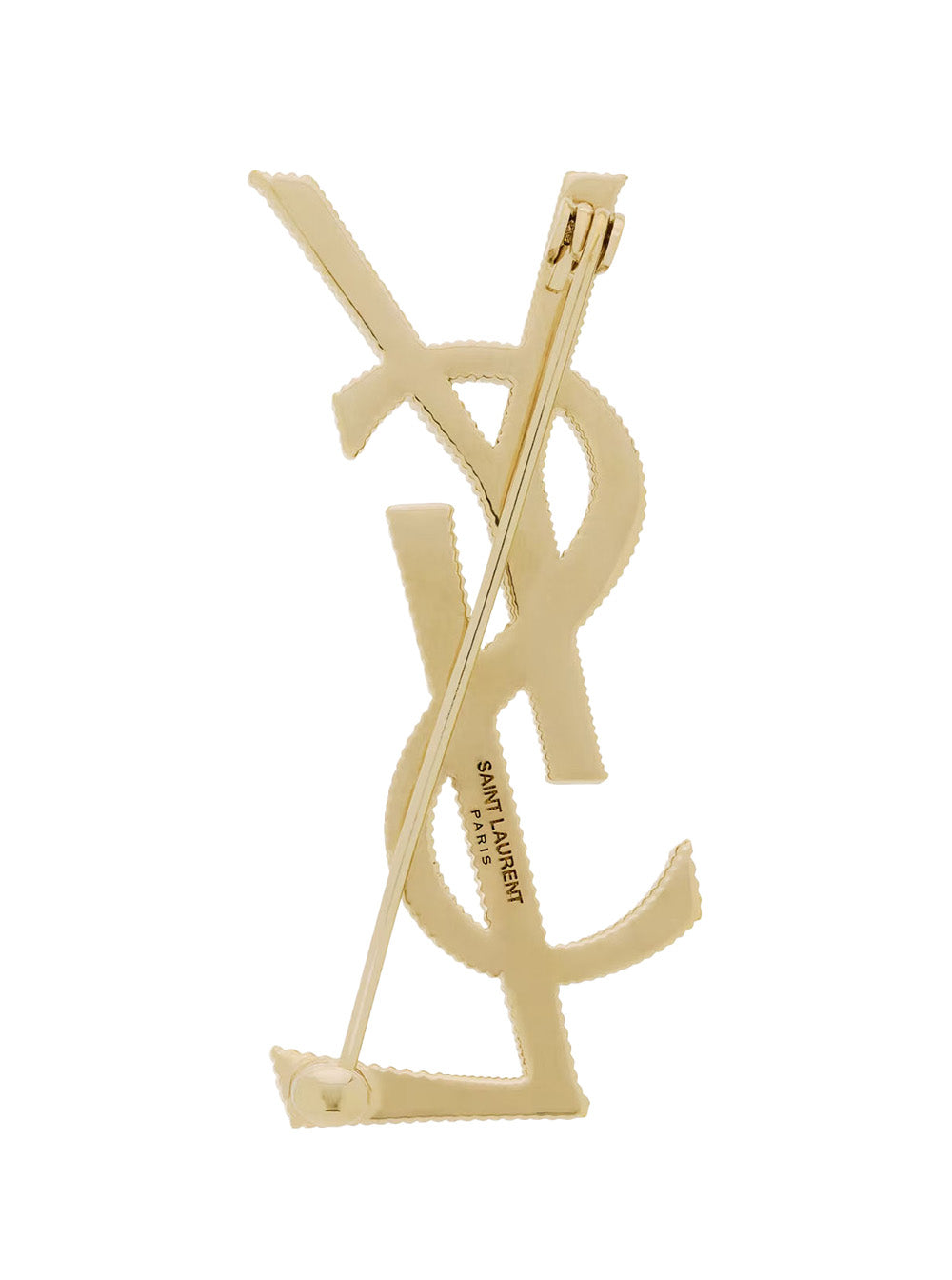 Saint Laurent Women Metallic Cassandre Broche With Rear Closure In Brass Woman