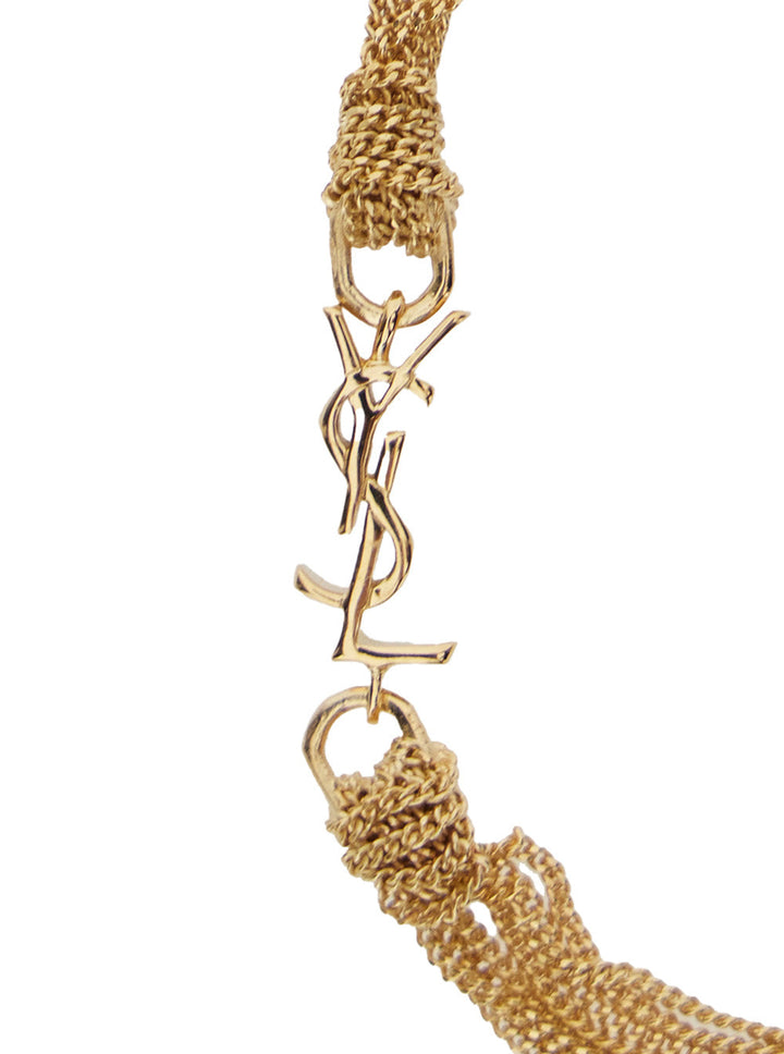 Saint Laurent Women Metallic Bracelet With Cassandre Charm And Adjustable Lobster Closure In Brass Woman