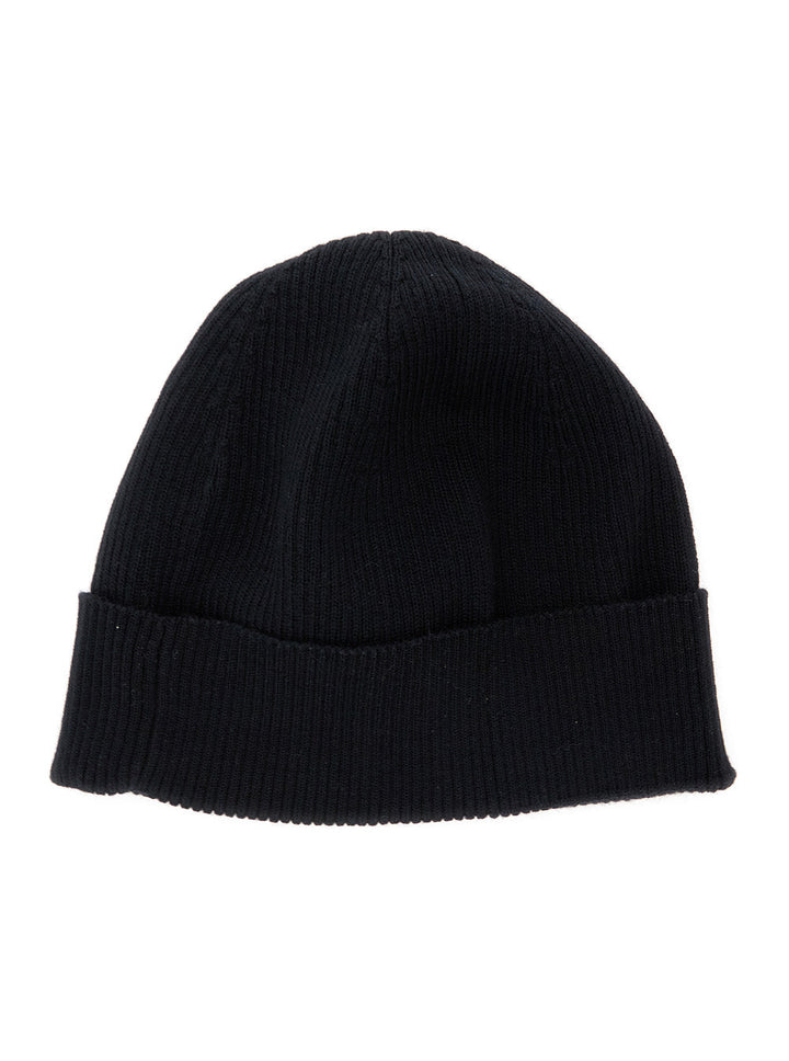 Saint Laurent Women Black Knit Beanie With Logo Patch On The Front In Wool Woman