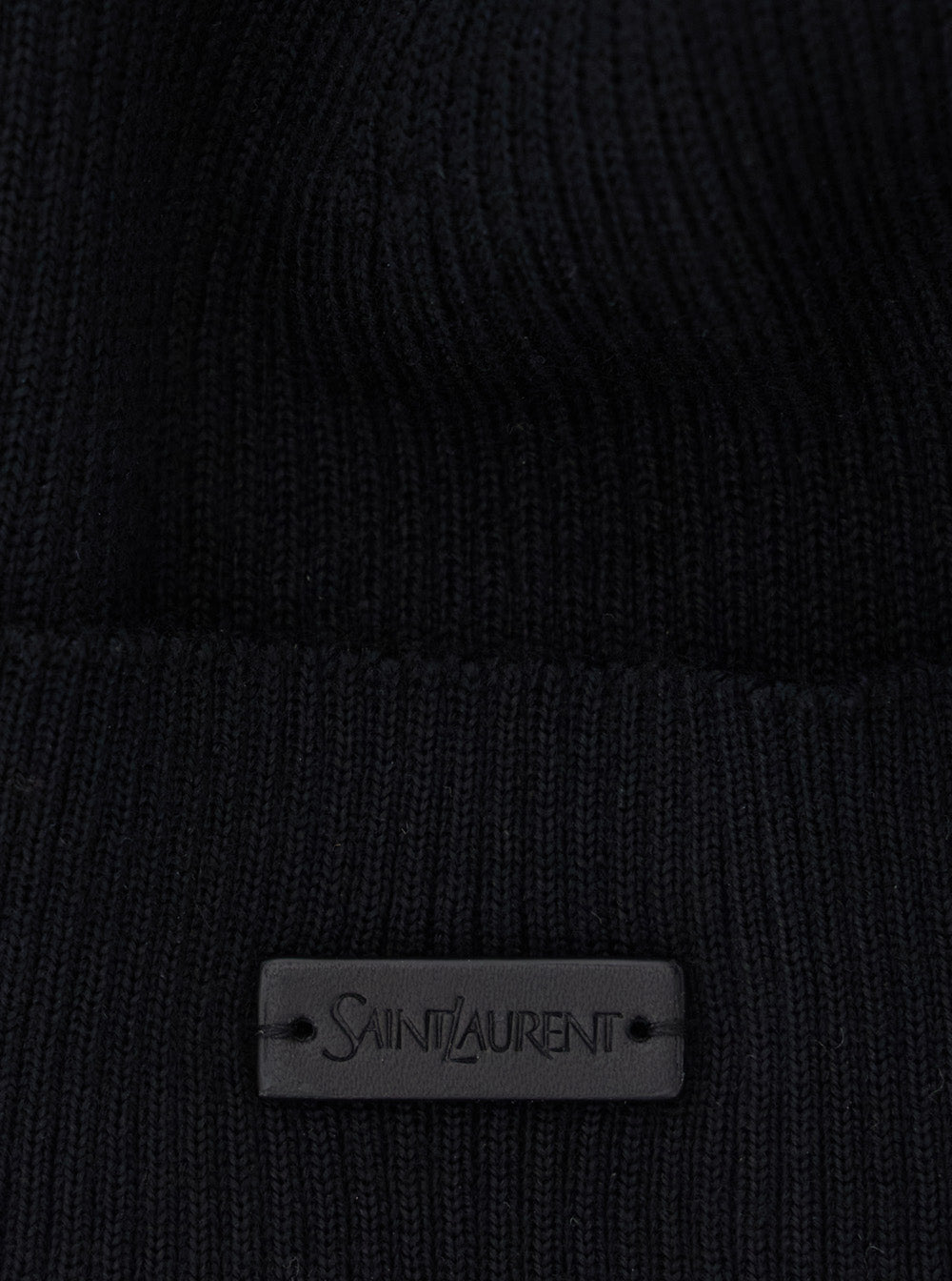 Saint Laurent Women Black Knit Beanie With Logo Patch On The Front In Wool Woman