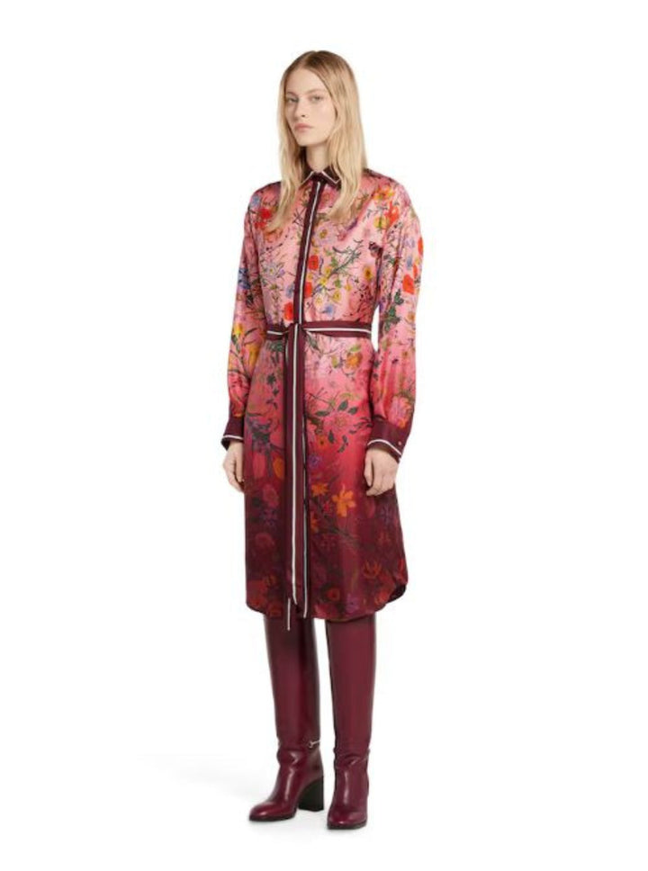 Gucci Women Bordeaux Gradient Dress With Removable Belt  And All-Over Flora Print In Silk Woman