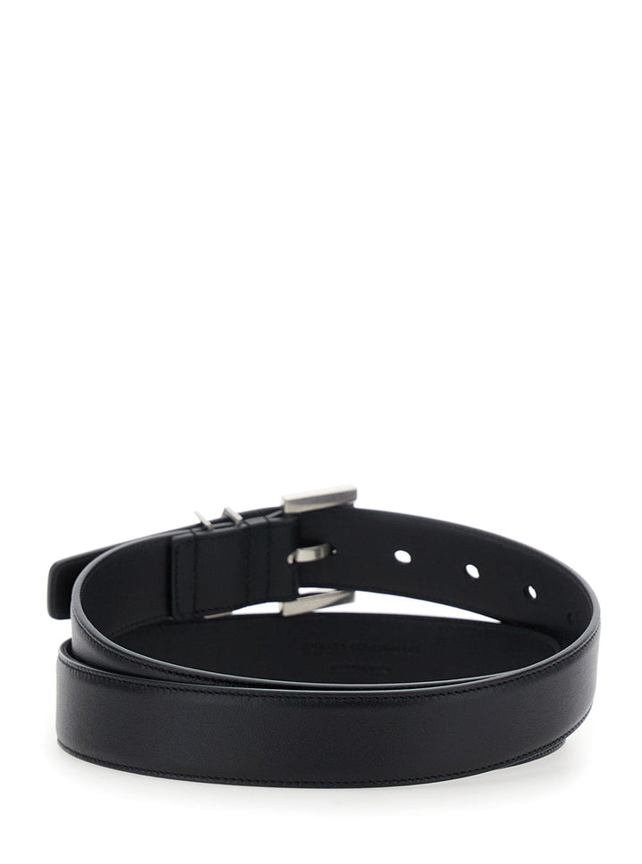 Saint Laurent Women Black Belt With Square Buckle And Cassandre Plaque In Leather Woman