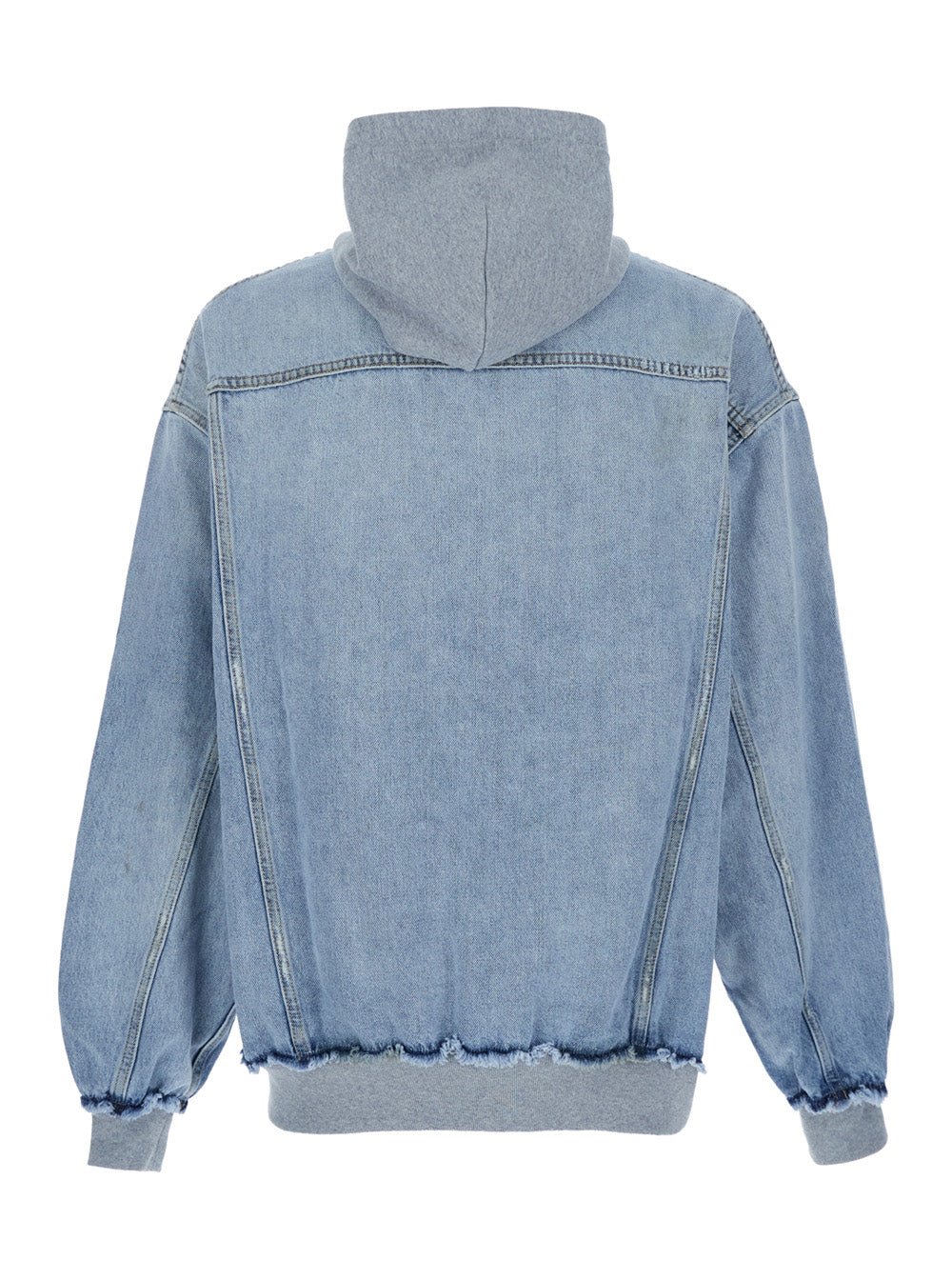 Balenciaga Men Light Blue Jacket With Fixed Hood And Maxi Logo Lettering On The Sleeve In Denim Man