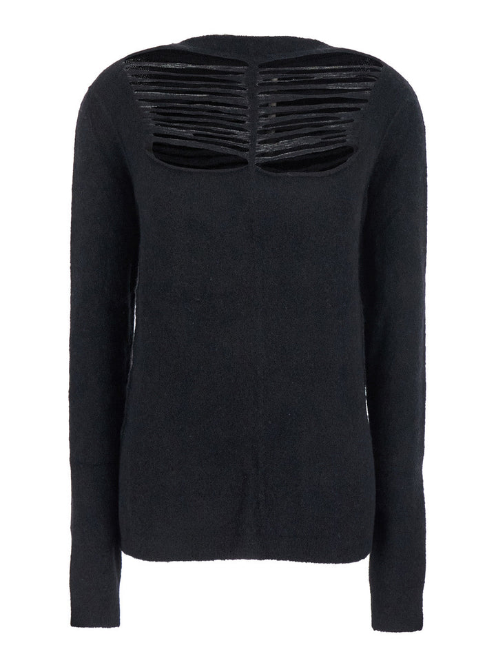 Rick Owens Women Black Sweater With Distressed Effect And Cut-Out Details On The Front In Alpaca Blend Woman