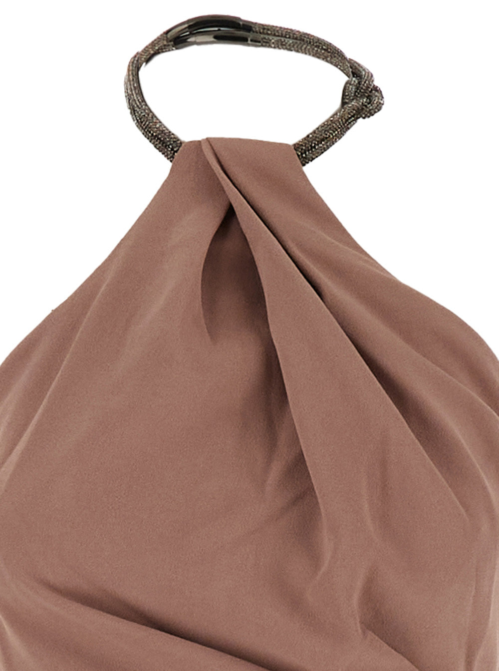 Solace London Women 'Riva' Beige Long Dress With Rhinestone-Embellished Neckline And Drape Details In Twill Woman