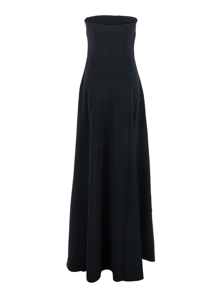 Solace London Women 'Helena' Black Long Dress With Bare Shoulder And Flared Hem In Twill Woman