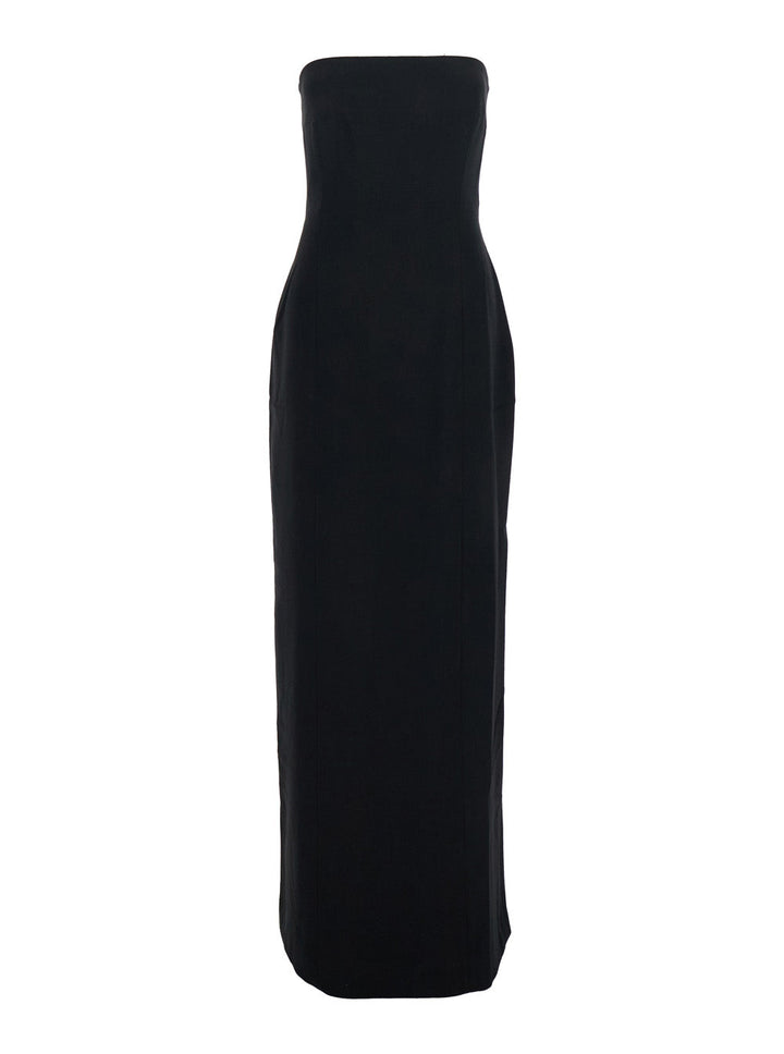 Solace London Women 'Anderson' Black Long Dress With Bare Shoulder And Back Slit In Twill Woman