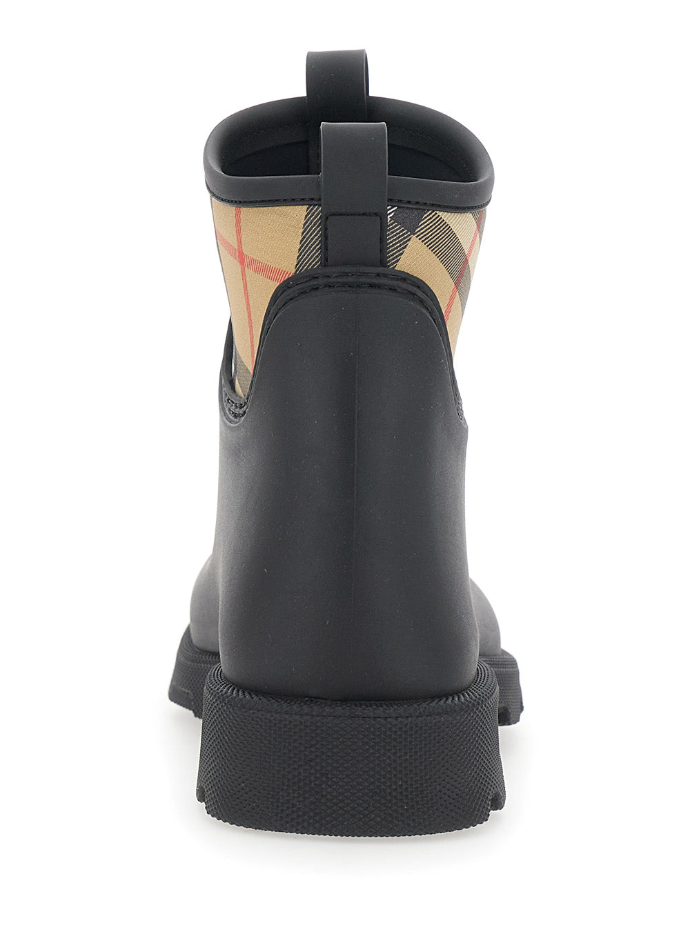 Burberry Men Black Rain Ankle Boots With Embossed Ekd Logo And Check Motif In Rubber Man