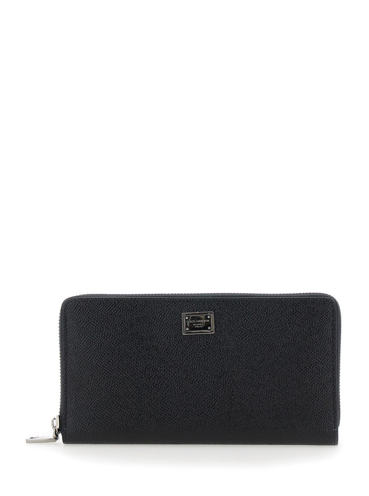 Dolce & Gabbana Men Black Wallet With Logo Plaque On The Front In Grained Leather Man