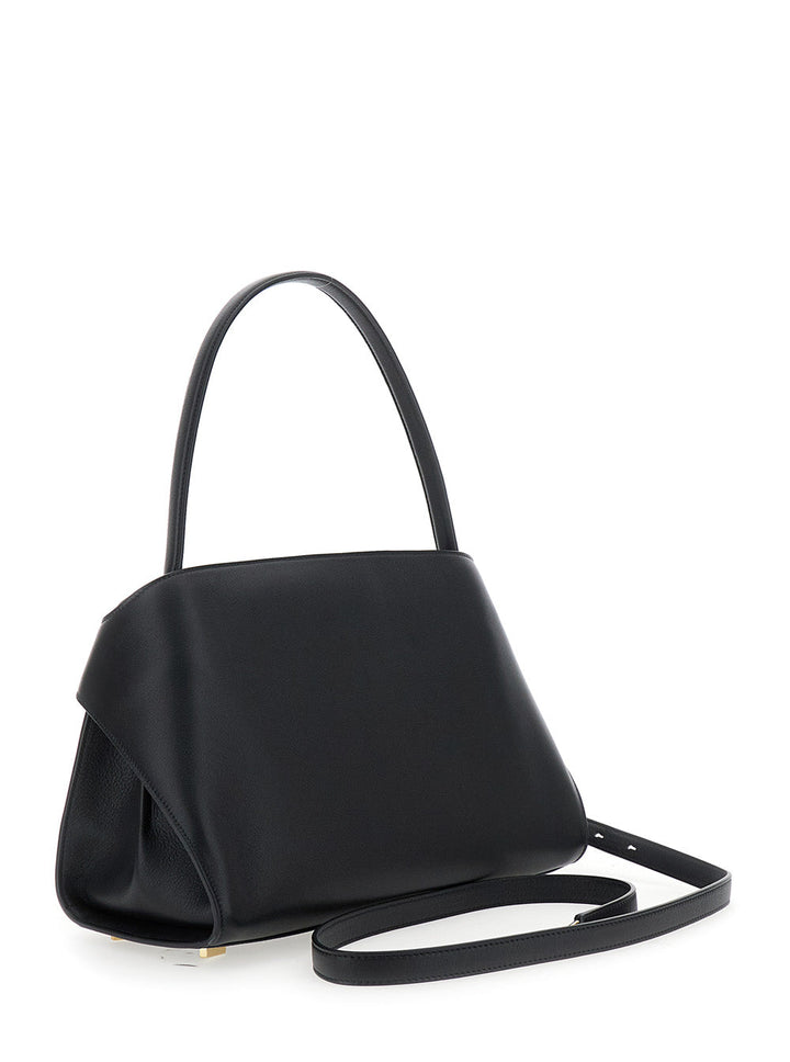 Ferragamo Women 'Hug' Black Shoulder Bag With Logo Print On The Front In Leather Woman