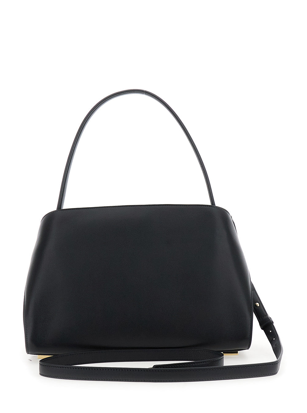 Ferragamo Women 'Hug' Black Shoulder Bag With Logo Print On The Front In Leather Woman