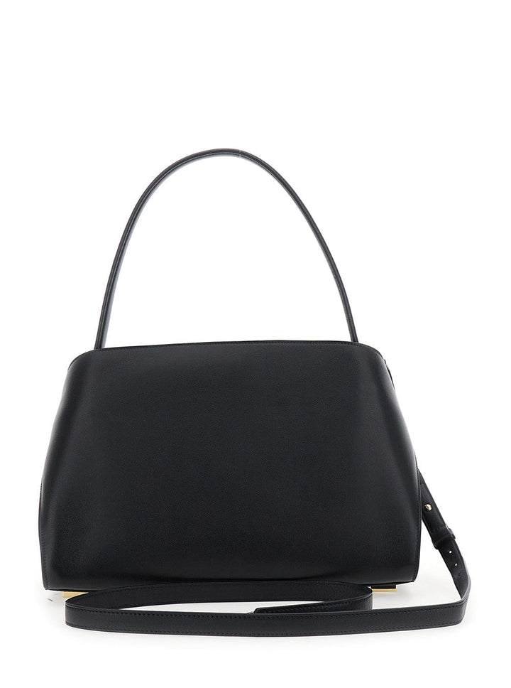 Ferragamo Women 'Hug' Black Shoulder Bag With Logo Print On The Front In Leather Woman