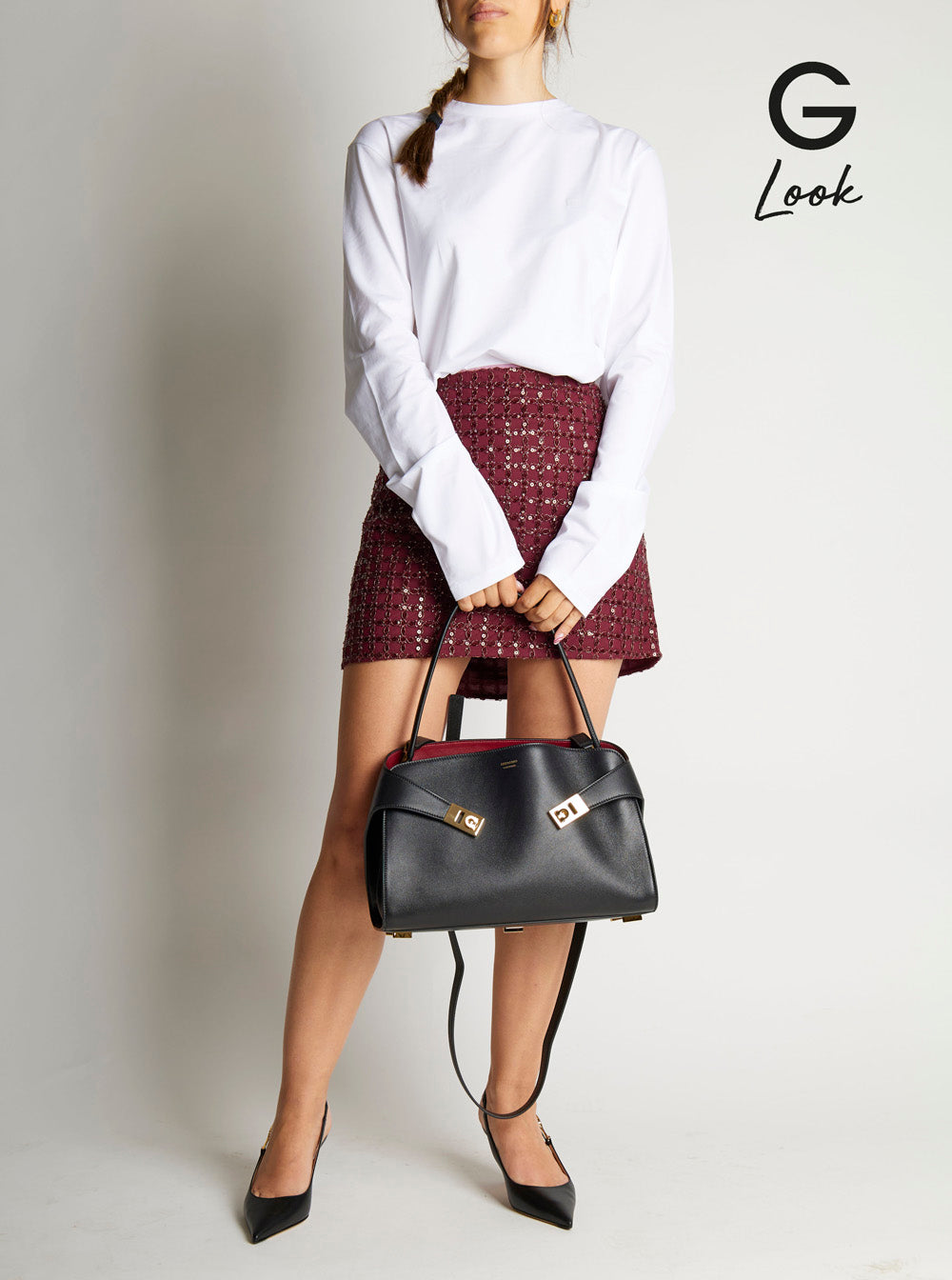 Ferragamo Women 'Hug' Black Shoulder Bag With Logo Print On The Front In Leather Woman