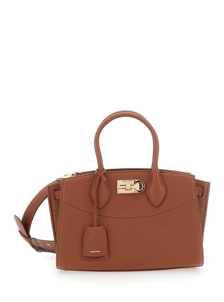 Ferragamo Women 'Soft' Brown Handbag With Adjustable And Removable Shoulder Strap And Removable Logo Tag On The Front In Leather Woman
